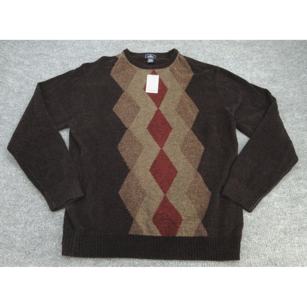 Dockers Mens Sweater NWT Relaxed Brown Argyle Textured Chenille XXL